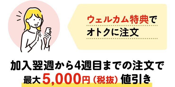 ウェルカム特典でオトクに注文