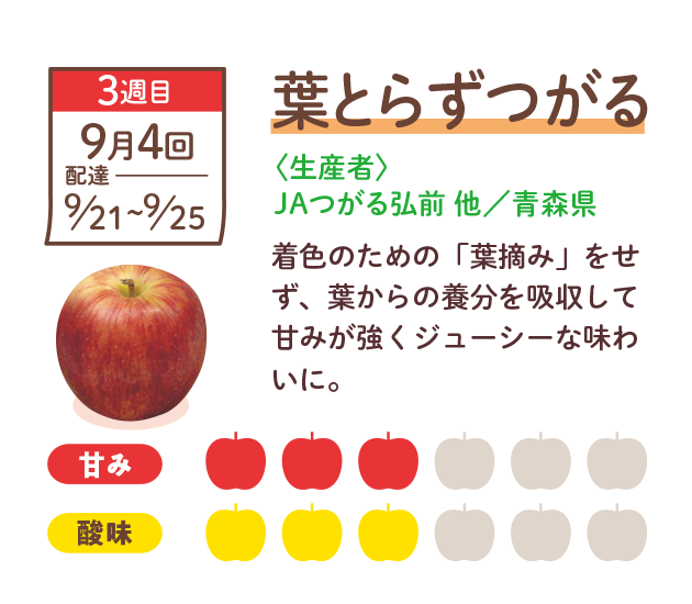 葉とらずつがる　果実の色づきを良くする「葉摘み」をせずに育てました。