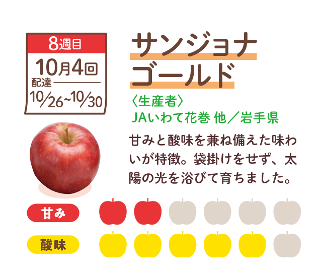 サンジョナゴールド　甘みも酸味も兼ね備えた品種。袋掛けをせずに育てました。