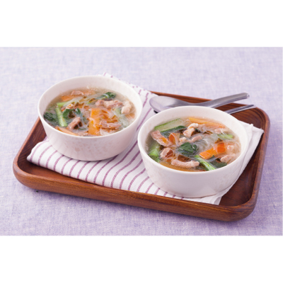 豚肉と小松菜の春雨スープ