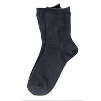 シルクリブ編クルー丈ソックスブラック22〜24cm