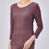 ぽかっぽか裏起毛8分袖インナー　ワインL