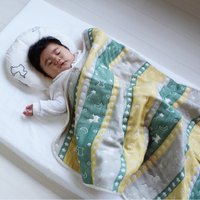 三河木綿6重ガーゼベビーケット　グリーン／イエロー