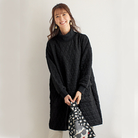 ふくれジャカードカットソーチュニック　ブラック　LL