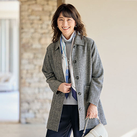 ヘリンボーン柄ロングジャケット　グレー×黒系　LL