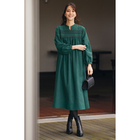 胸元レース使いワンピース　グリーン系　L