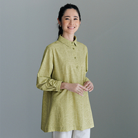 ジャカード織シャツチュニック　グリーン系　M