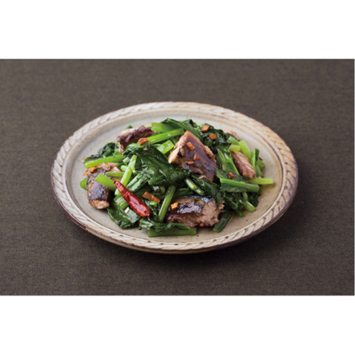 小松菜とさばのペペロンチーノ