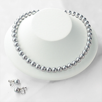 Lサイズ貝パール　ネックレス＆イヤリング　オーロラグレー