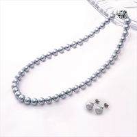 貝パールネックレスとピアス　オーロラグレー