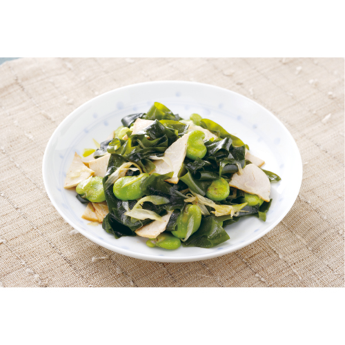 わかめと空豆、ハムの炒め物