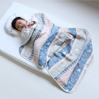 三河木綿6重ガーゼベビーケット　ピンク／ネイビー