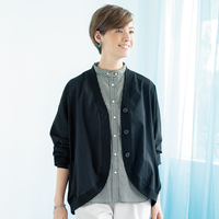 異素材使いリラックスカーディガン　ブラック系　ML