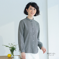 丸襟デザインシャツ　黒系ギンガムチェック　LL