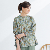 ボタニカルプリントシャツ　ブルー×グリーン系　LL