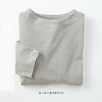 ボトルネックプルオーバー　カーキ×オフホワイト　M