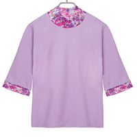 ひんやり涼感チュールネック7分袖Tシャツ　M〜L　ラベンダー