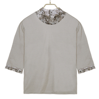 ひんやり涼感チュールネック7分袖Tシャツ　LL〜3L　グレー