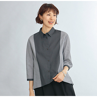 サッカーストライプ切替えシャツ　チャコールグレーグレー系　L