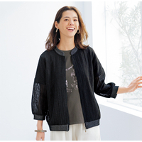 リブ使いレーシージャケット　ブラック系　ML