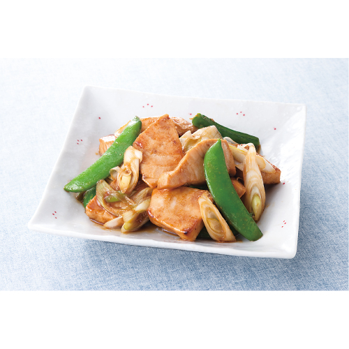 真かじきとスナップエンドウの炒めもの