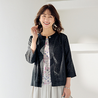 刺しゅうノーカラーブラウスジャケット　黒　ML