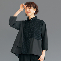 ジャカード切替えシャツ　ブラック系　L