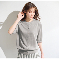 シャイニーニット半袖カーディガン　ライトグレー　L