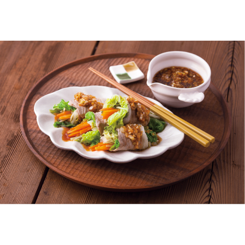 豚肉と野菜のロールレンジ蒸し