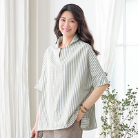 ストライプドルマンブラウス　オフ白×グレー系　LL
