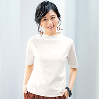 二重仕立てTシャツ　ボトルネック　オフホワイト　LL
