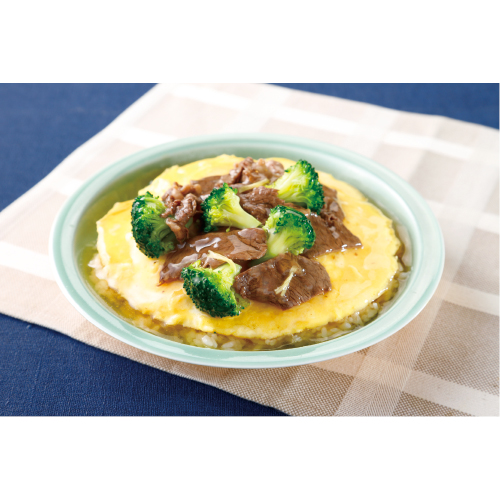 ブロッコリーと牛肉の天津飯風