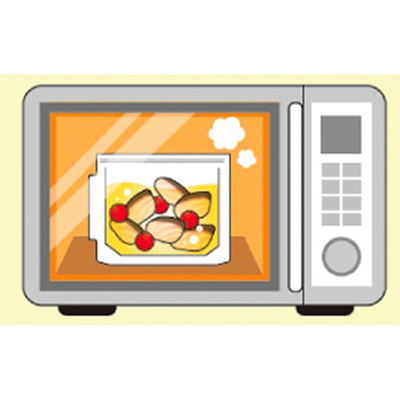 作り方③電子レンジでパウチを立てて加熱