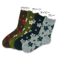 口ゴムゆったりお花ソックス　4色組　22〜25cm